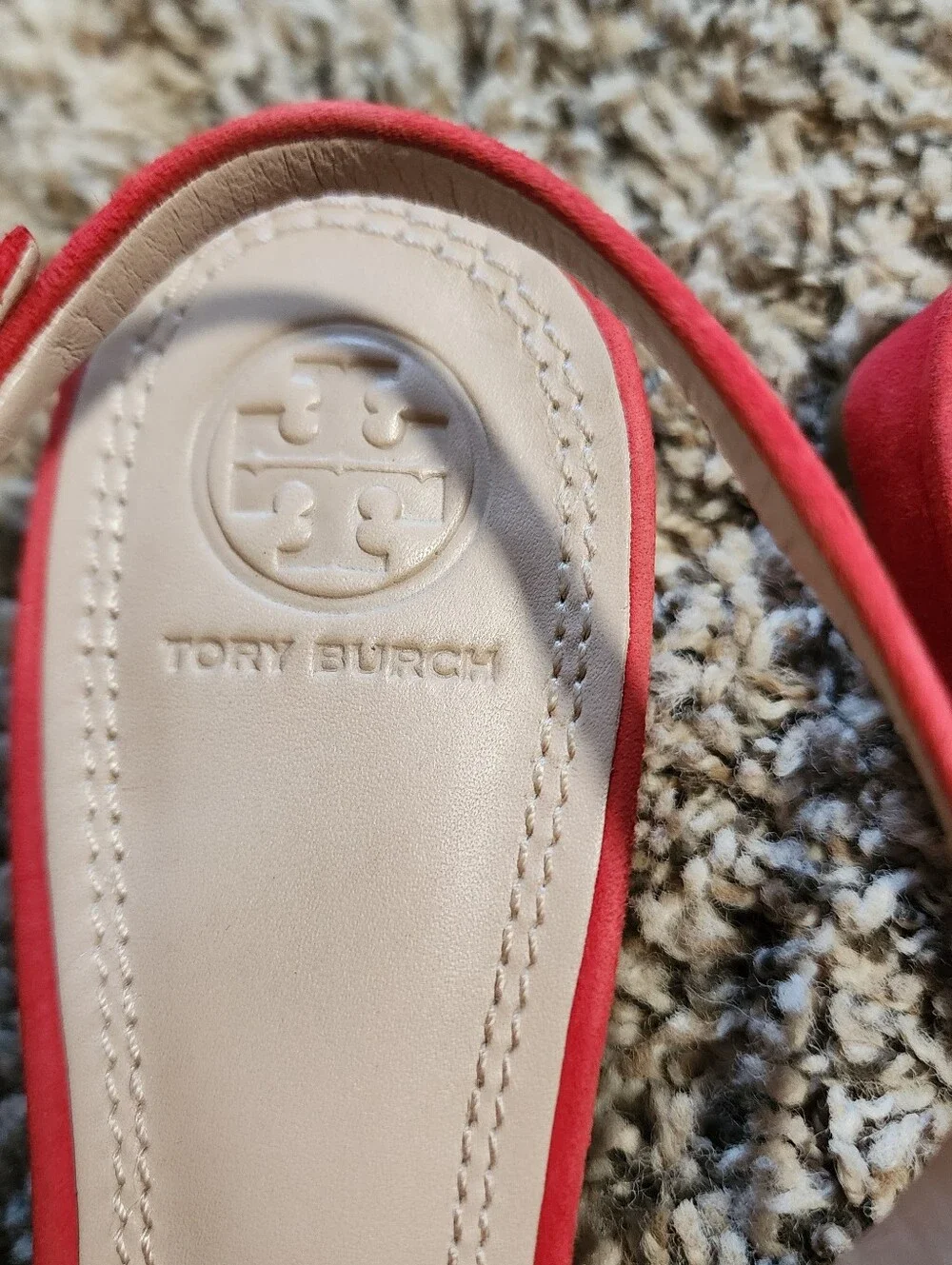 Tory Burch Red Blue Suede And Patent Leather Slingback Flat Sandals Size 7